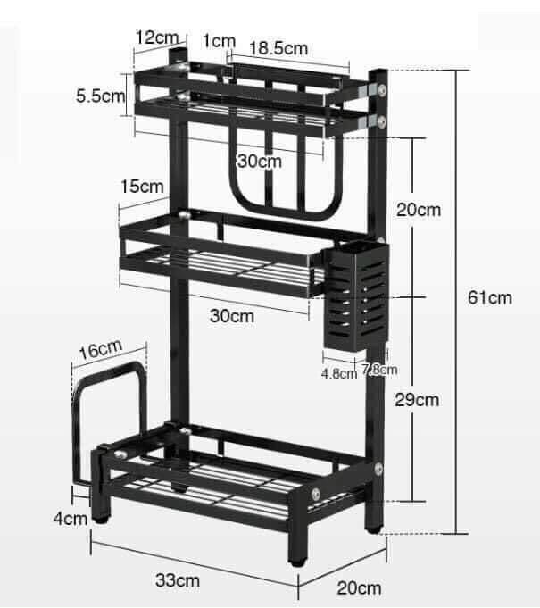 Kệ đựng gia vị nhà bếp 3 tầng, cacbon sơn tĩnh điện bền đẹp sang trọng