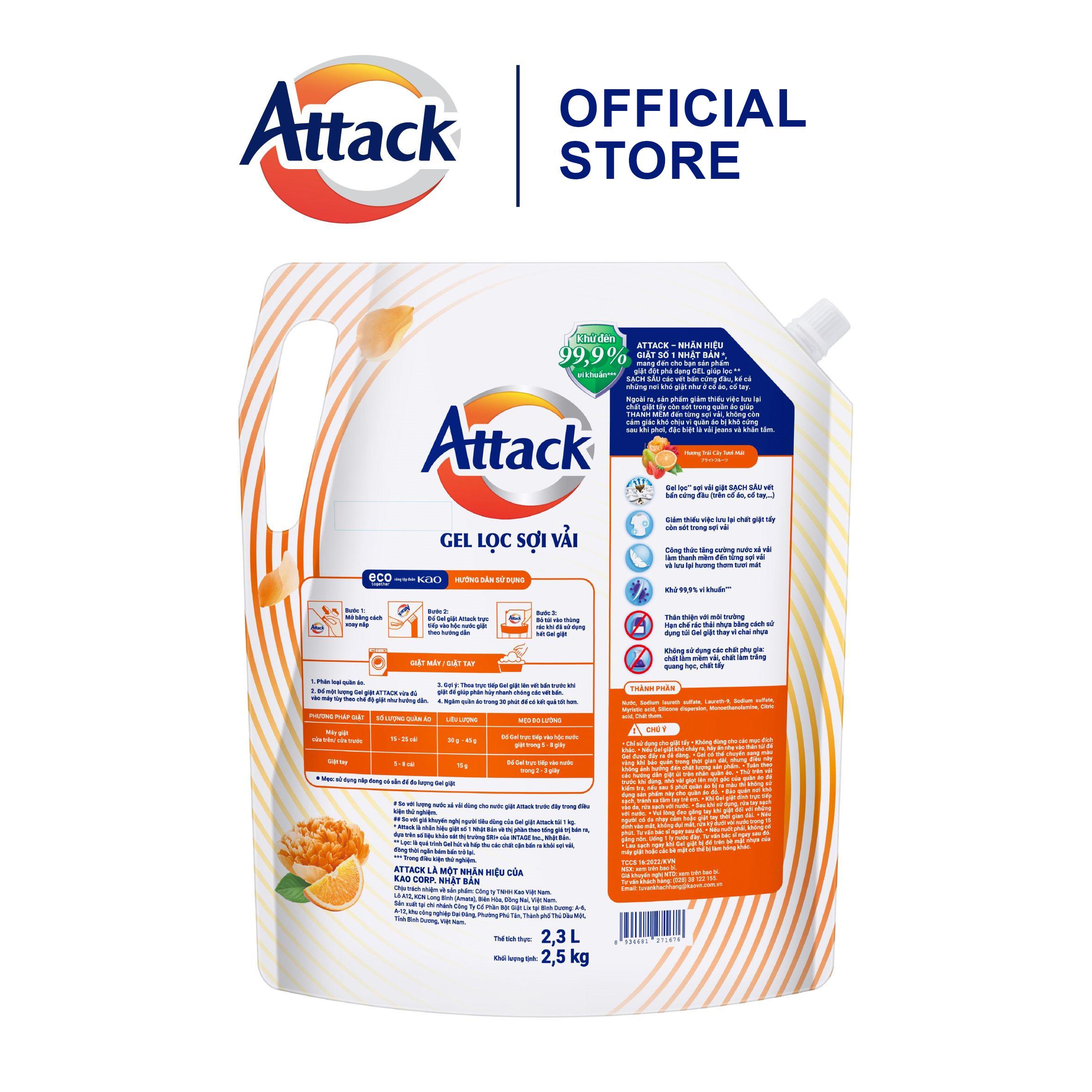 Gel Giặt Attack Hương Trái Cây Tươi Mát Túi 2.5Kg