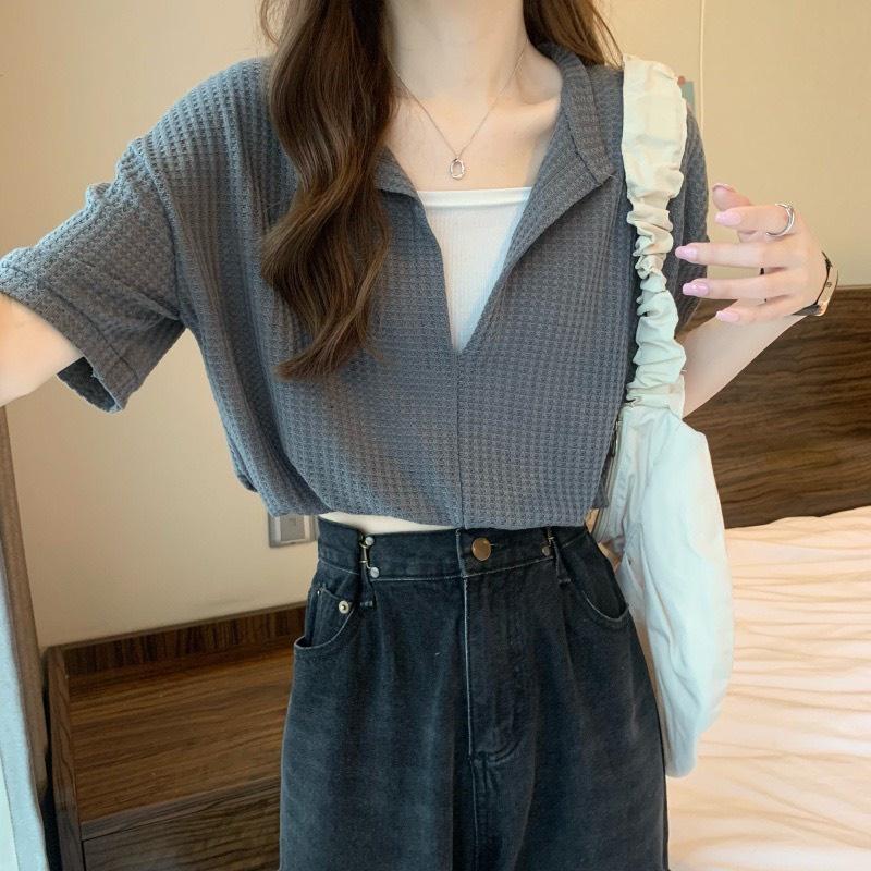 [L2M] SET 2 ÁO LIỀN NHAU len dệt kim Montoghi Quảng Châu cổ V dáng croptop nhúm eo siêu xinh