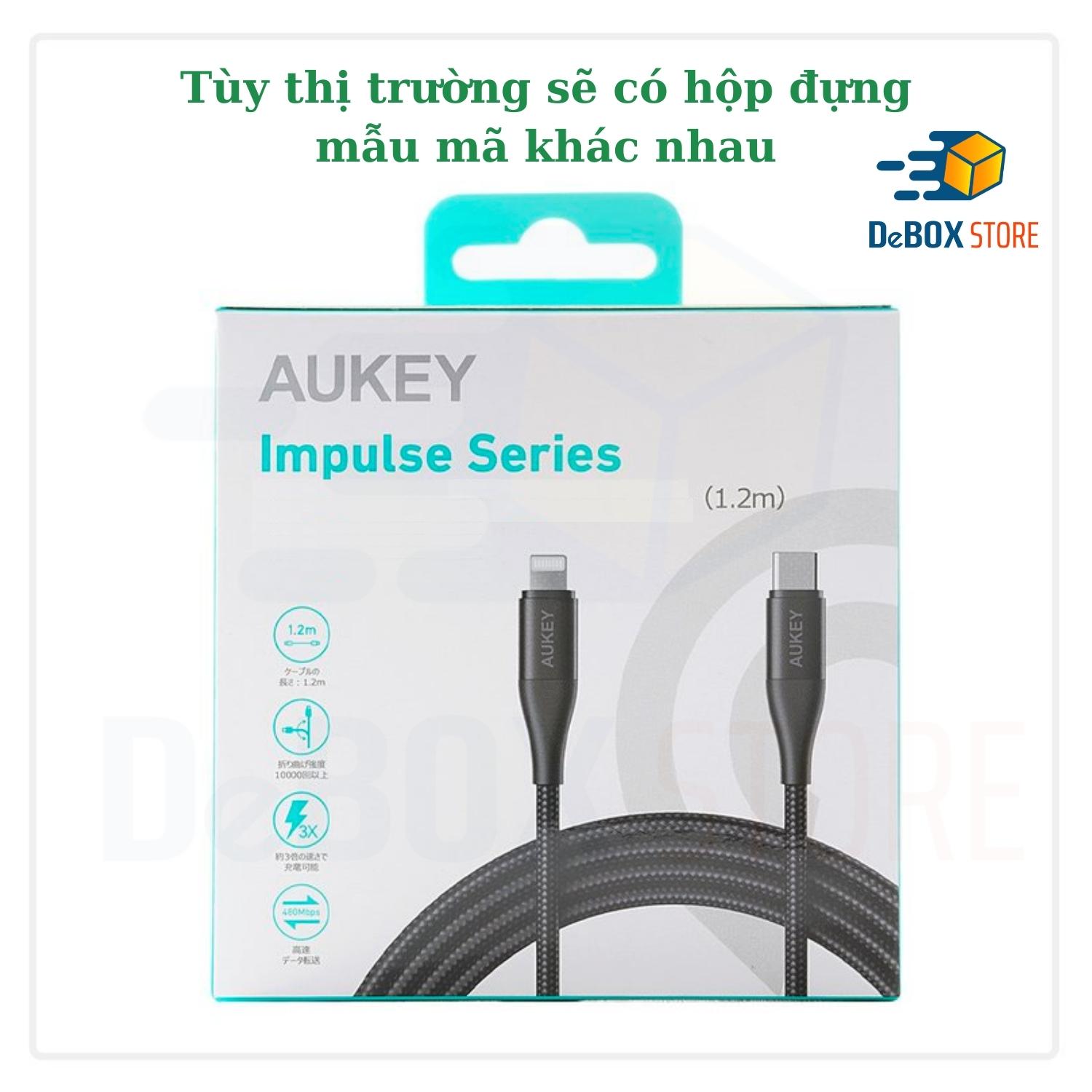 Cáp Sạc Siêu Nhanh AUKEY IP13 Impulse Series CB-CL12 Dài 1,2m Hổ trợ sạc PD 27W Bện Nylon -  Hàng Chính Hãng