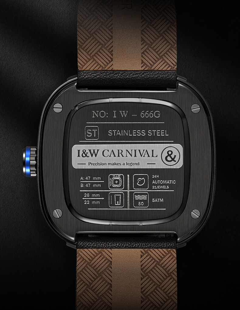 Đồng hồ nam chính hãng IW CARNIVAL IW666G-2 Kính sapphire ,chống xước,Chống nước ,Bảo hành 24 tháng,Máy cơ (Automatic),Dây da cao cấp,thiết kế lộ cơ thể thao