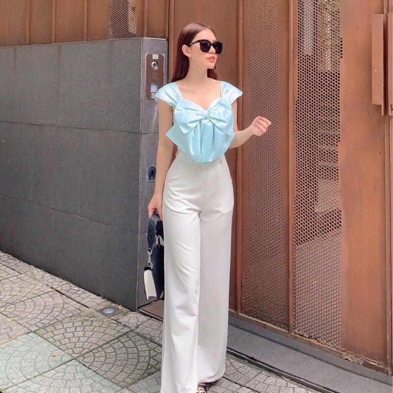 Áo crop cổ vuông nơ to có 3 màu có size