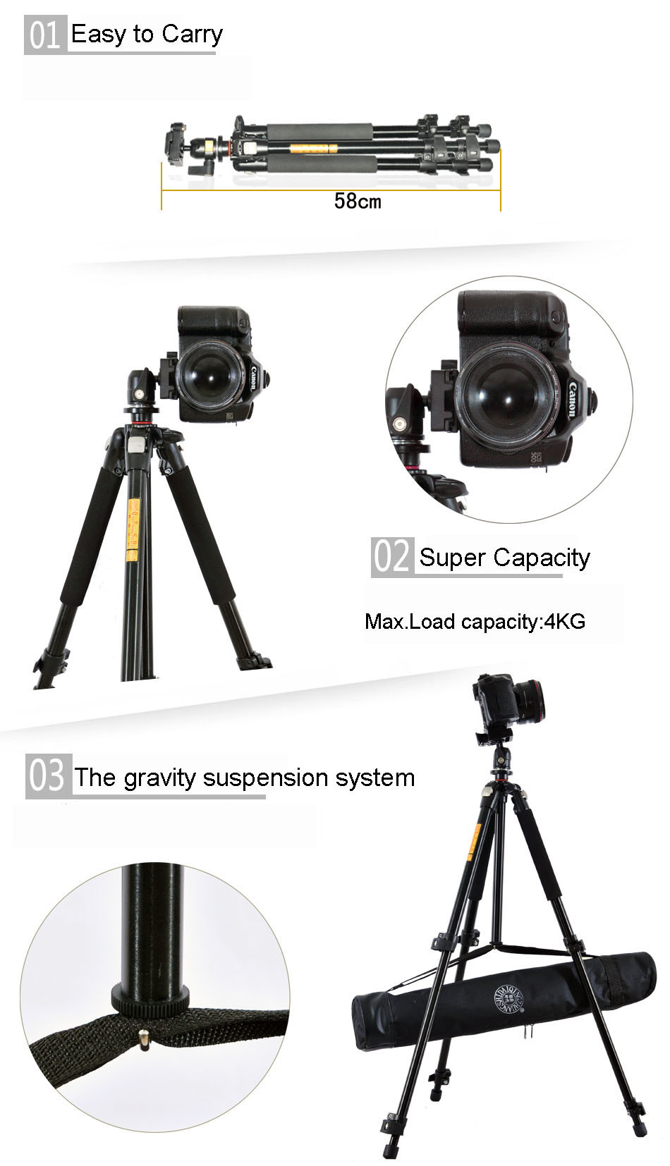 CHÂN MÁY ẢNH TRIPOD BEIKE Q-301 - HÀNG NHẬP KHẨU