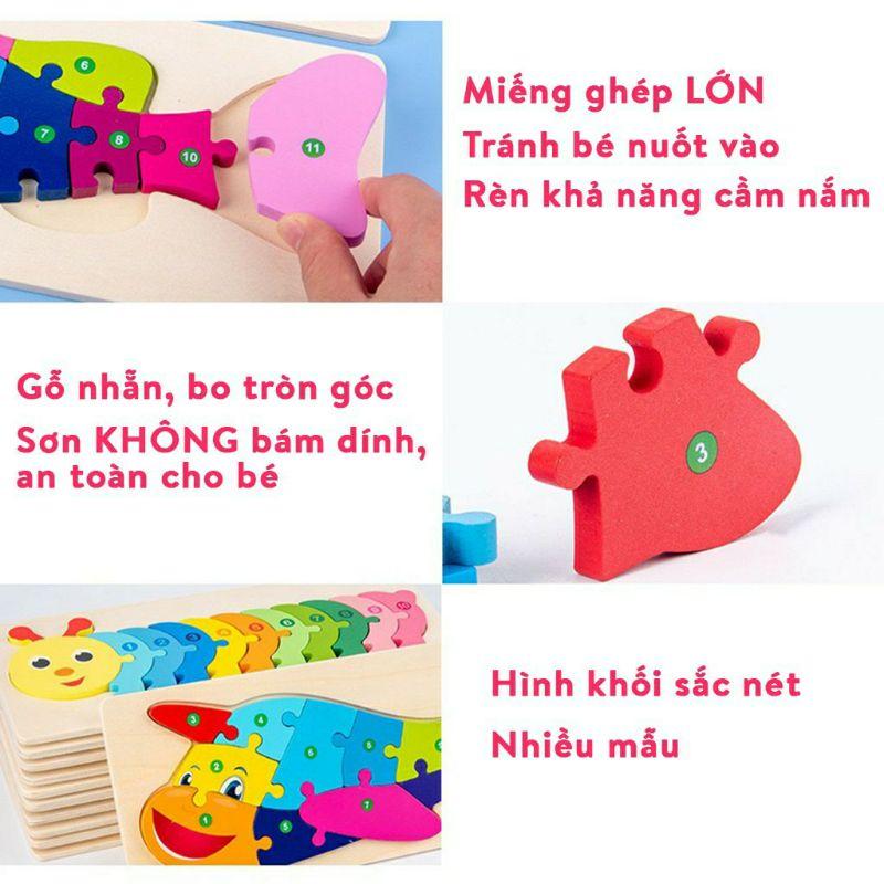 Xếp hình cho bé tranh ghép hình gỗ nổi nối số 3D to đẹp cho bé học số đếm cực dễ