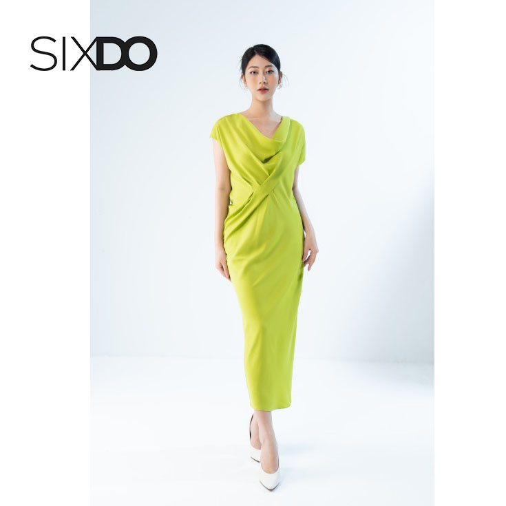 Đầm lụa midi oversize cổ đổ thời trang SIXDO - Free size &lt; 65kg