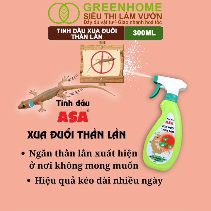 Chế Phẩm Xua Đuổi Thằn Lằn Greenhome, ASA, Chai 300ml, Xua Đuổi Thằn Lằn Mạnh Mẽ, Hiệu Quả Lâu Dài