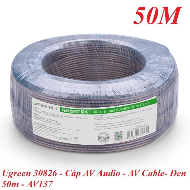 Ugreen UG30826AV137TK 50M Màu Đen Cáp âm thanh loa 100 tim - HÀNG CHÍNH HÃNG