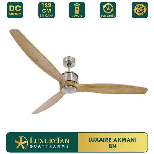 Quạt Trần Điện LUXAIRE AKMANI có điều khiển từ xa, 3 cánh gỗ - Hàng chính hãng