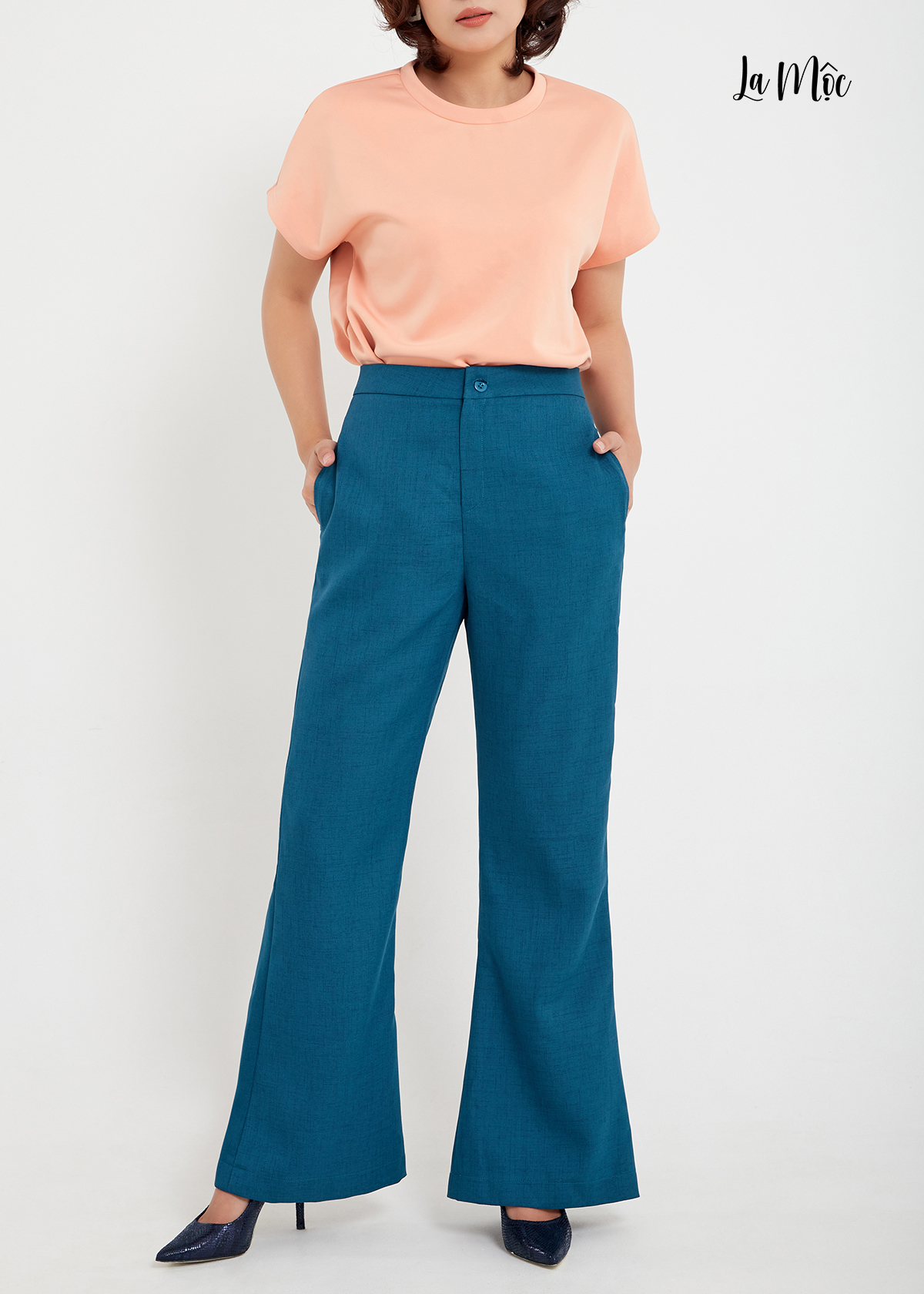 Quần nữ, quần ống loe LA MỘC chất liệu Cotton Crepe, siêu hack dáng, hàng thiết kế