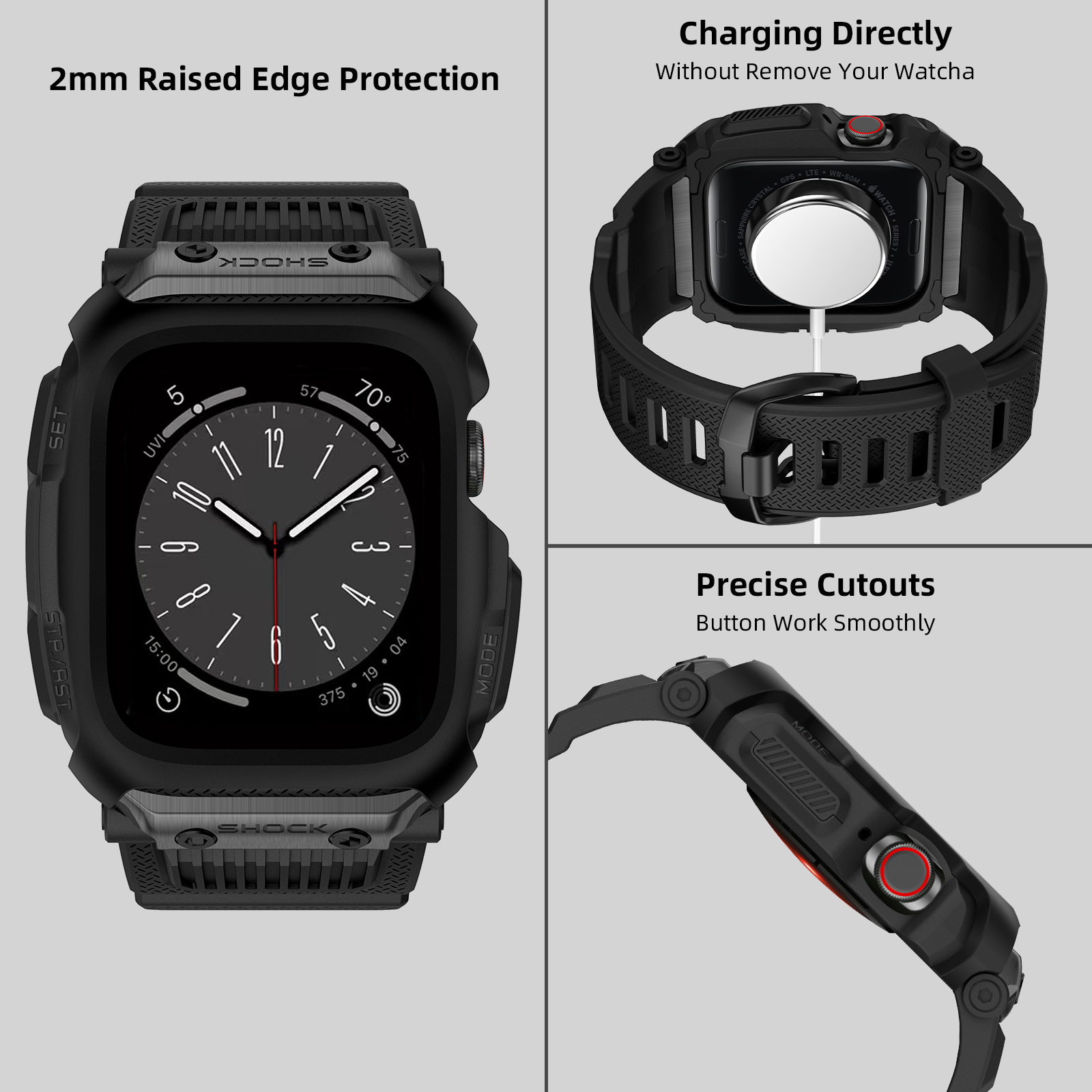 Ốp Case bảo vệ tích hợp dây đeo Camo Shock cho Apple Watch Series 1/2/3/4/5/6/SE/7/8/9/SE2 Size 45mm/44mm/42mm - Hàng Chính Hãng