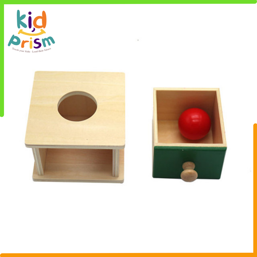 Hộp thả bóng ngăn kéo ngắn bằng gỗ phát triển vận động tinh dành cho bé từ 6-9 tháng (Giáo cụ Montessori)