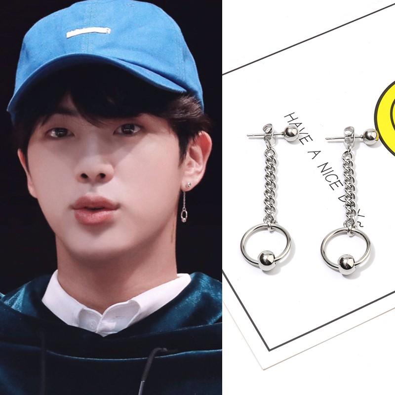 Bông tai khuyên tai JIN BTS vòng tròn sợi mắt xích dài cá tính