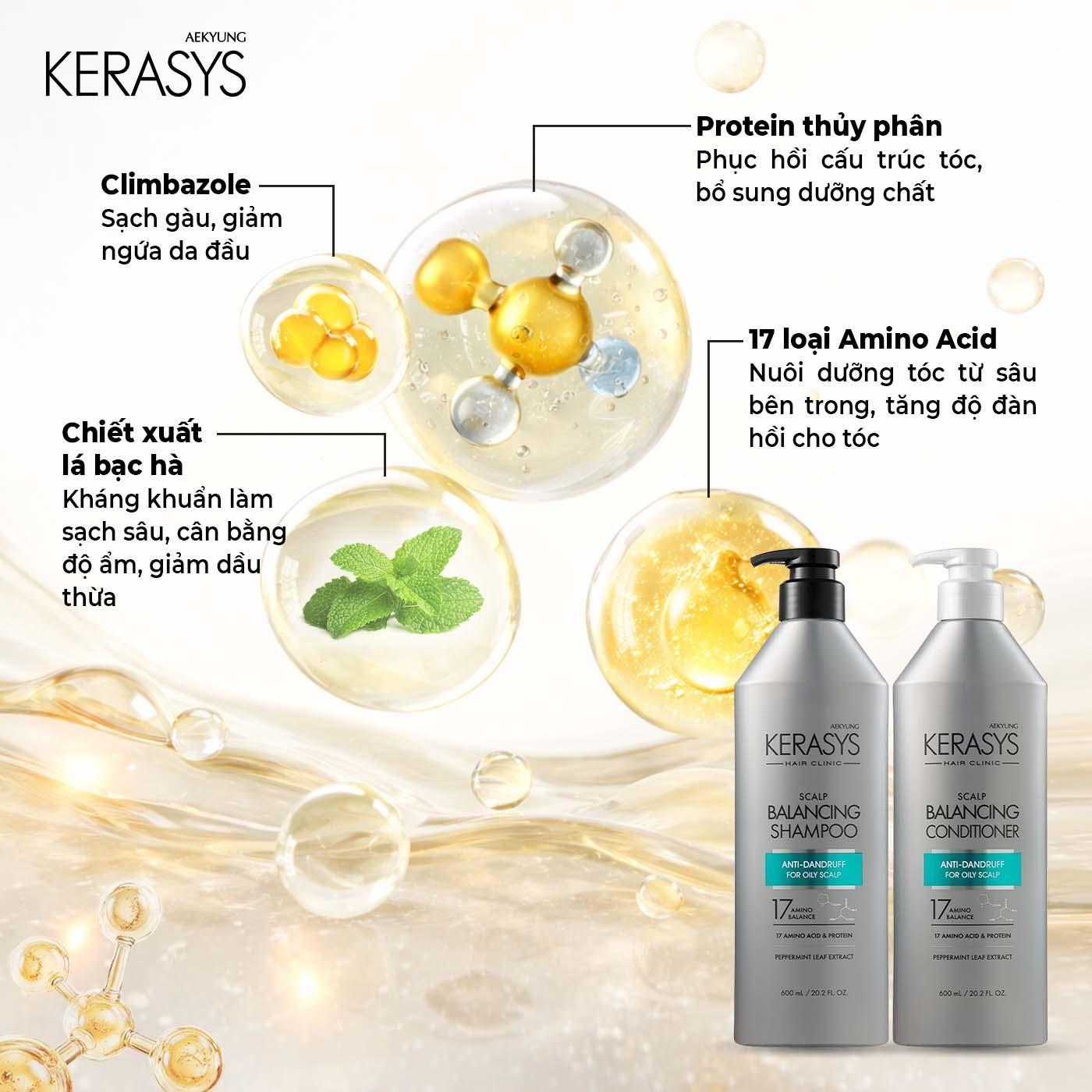 Dầu xả cao cấp Hàn Quốc Kerasys Hair Clinic Scalp Balancing (Ngăn ngừa gàu và cân bằng độ ẩm da đầu, dành cho da đầu dầu) 600ml