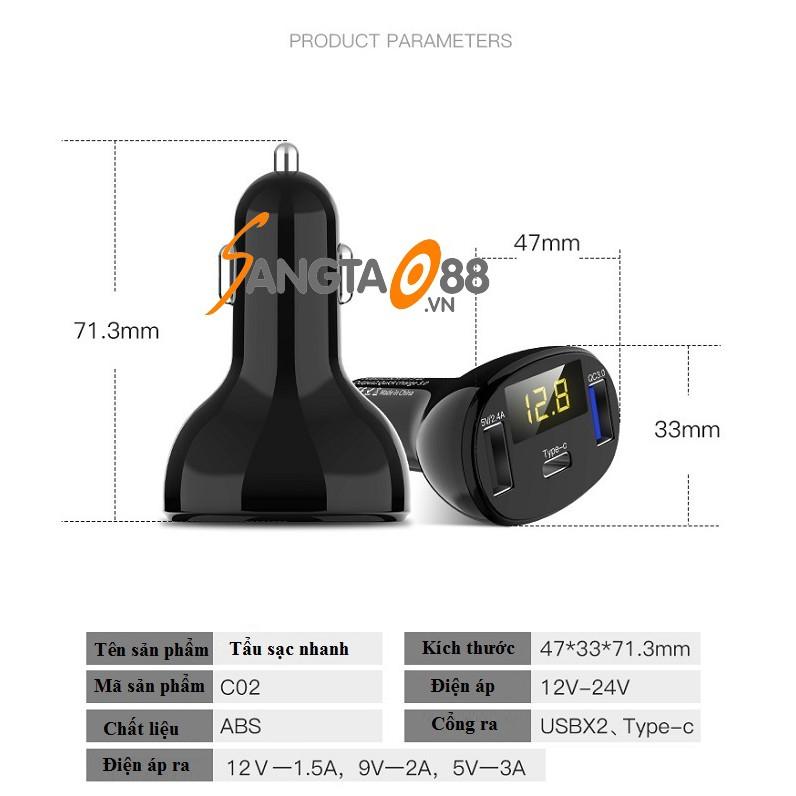 Tẩu cắm sạc trên ô tô QC3.0