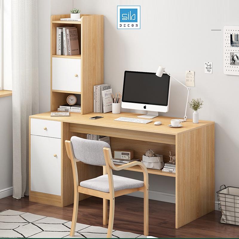 Bàn Làm Việc Tích Hợp Tủ Sách Nhiều Ngăn Cách Điệu, Có Hộc Tủ Thông Minh SIB Decor