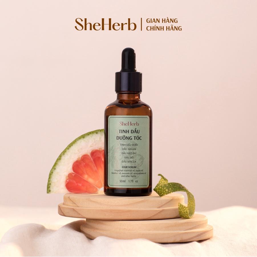 Serum dưỡng tóc mọc tóc vỏ bưởi, dầu mắc ca thuần chay She Herb phục hồi tóc hư tổn nặng 50ml