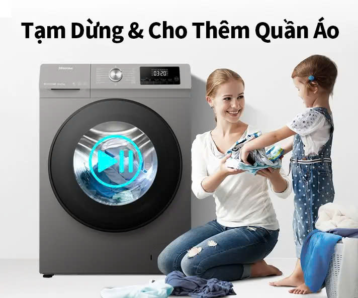 Máy giặt Hisense Inverter cửa ngang WFQA1043BT 10.5kg diệt khuẩn 99%, tiết kiệm điện, bảo hành 3 năm - HÀNG CHÍNH HÃNG