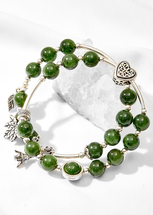 Vòng tay đôi ngọc bích phối lá phong Ngọc Quý Gemstones