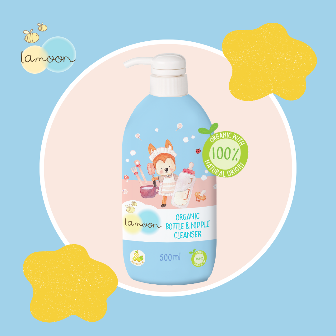 COMBO Nước rửa bình sữa Organic an toàn cho bé Lamoon dạng Bình 500ml + Túi refll 450ml