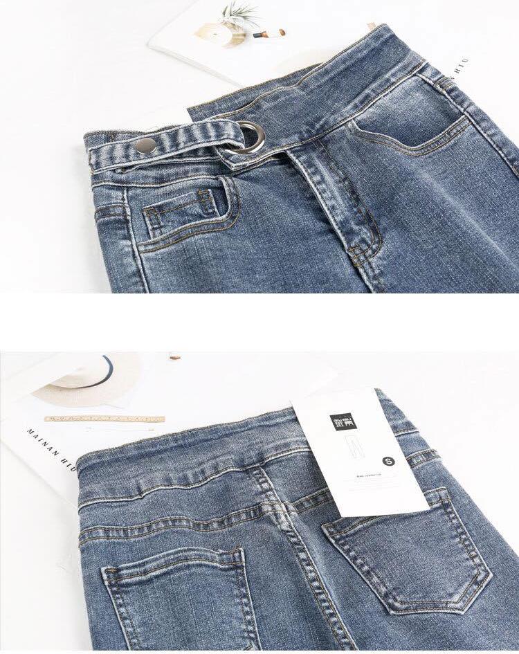 Quần jeans màu xám khói nữ co giãn bó sát chín tất bé gái