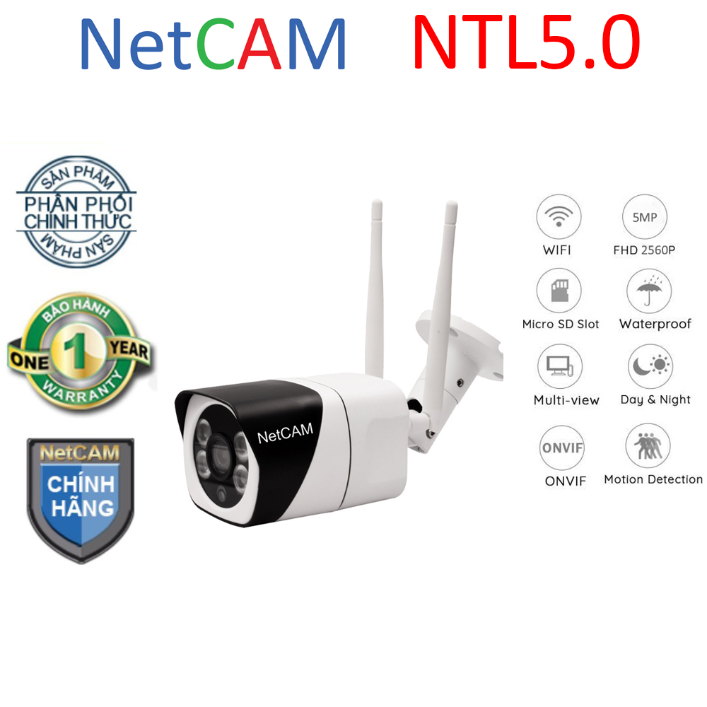 Camera IP Wifi Giám Sát Ngoài Trời NetCAM NTL5.0, Độ phân giải 5.0MP, Đàm thoại 2 chiều, Cảnh báo khi phát hiện chuyển động - Hàng Chính Hãng