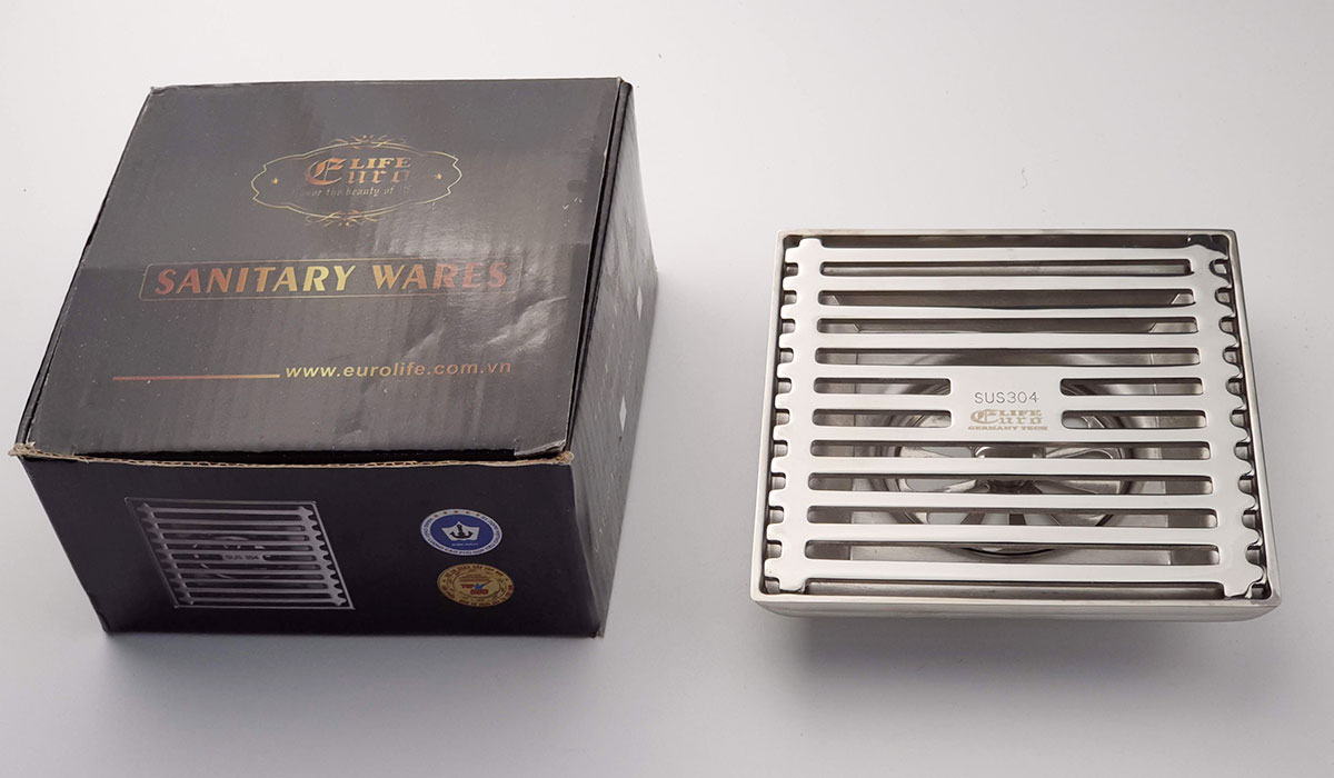 Phễu thu sàn - thoát sàn chống hôi Inox SUS 304, 10cm x 10cm Eurolife EL-HG04 ( Trắng bạc)