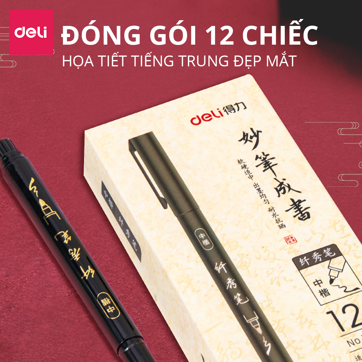 Bút Viết Thư Pháp Hán Tự Calligraphy Kanji Tiếng Trung Nhật Hàn Ngòi Lông Nhiều Kích Cỡ Deli - Brush Pen Phù Hợp Luyện Chữ Nét Trang Trí Sổ Có Thể Thêm Mực - 75514 75515 75516