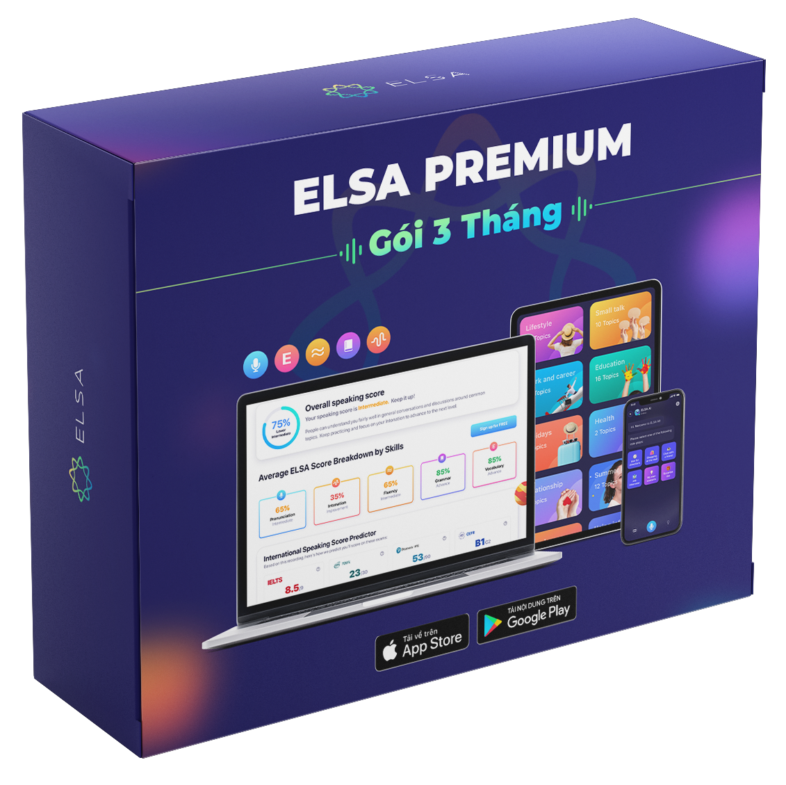 Trọn bộ ELSA Premium bao gồm ELSA Pro, ELSA AI và Speech Analyzer - 1 năm