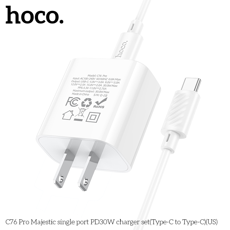 Bộ Sạc Nhanh Dành Cho Hoco C76A Pro Pd30W Qc3.0 Type-C To Type-C Dây Dài 1M Hàng Chính Hãng