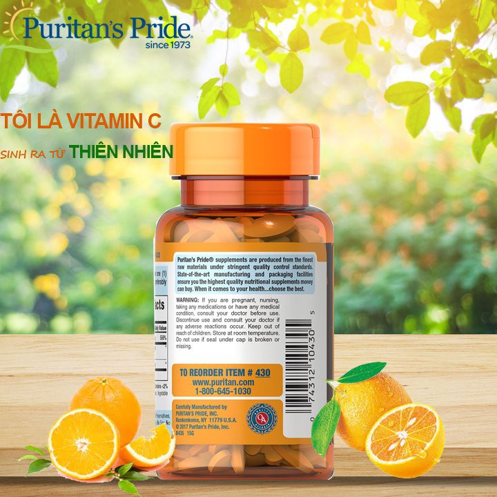 Vitamin C Mỹ Puritan's Pride  500 mg with Bioflavonoids & Wild Rose Hips tăng sức đề kháng, tăng sản xuất collagen, nhanh lành bệnh - Massel Official