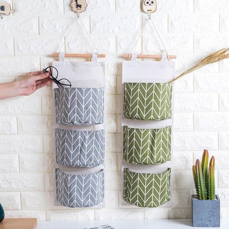Túi vải đựng đồ 3 ngăn tiện dụng, Túi treo tường treo đồ, trang trí bếp, nhà cửa chất không thấm nước 2355 SHIPNHANH88
