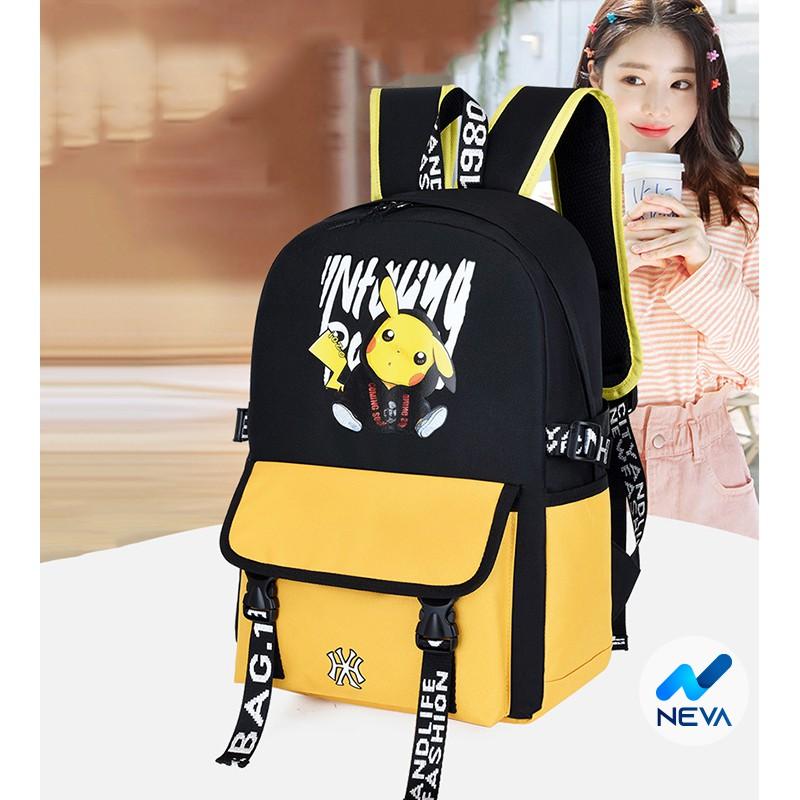 (NEW) Ba Lô Học Sinh Cỡ Lớn In Hình Pikachu Đáng Yêu Phong Cách Unisex NEVA06