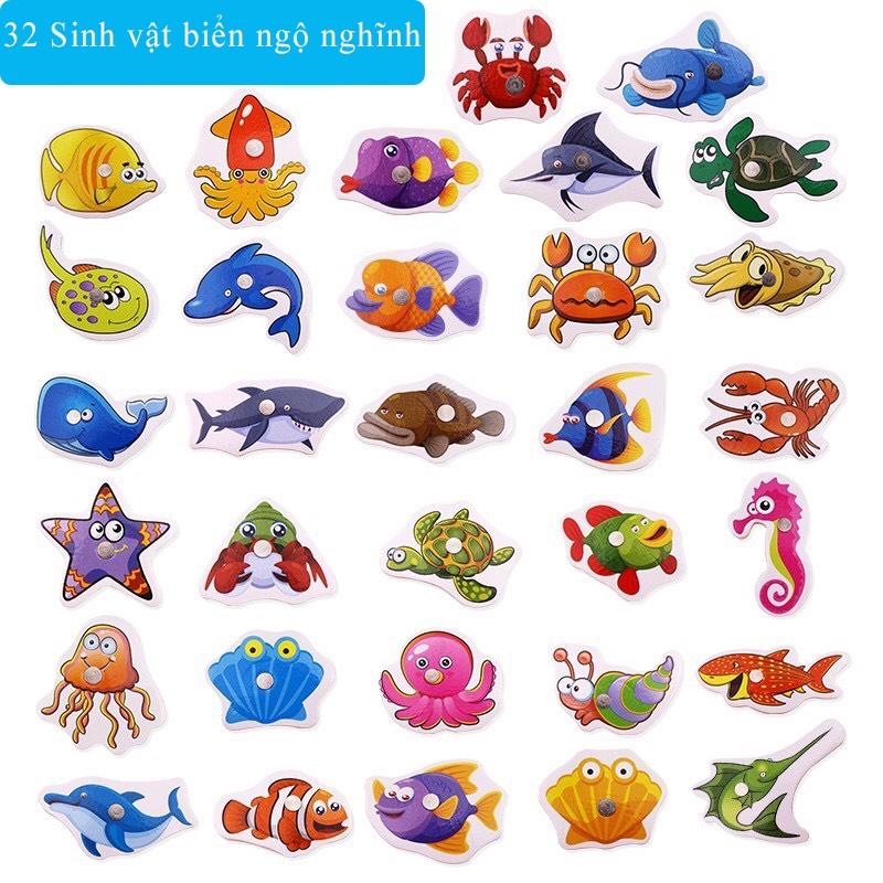 Bộ Câu cá 32 chi tiết, Câu sinh vật biển ngộ nghĩnh đồ chơi gỗ phát triển trí tuệ, giúp các bé tập trung hơn.