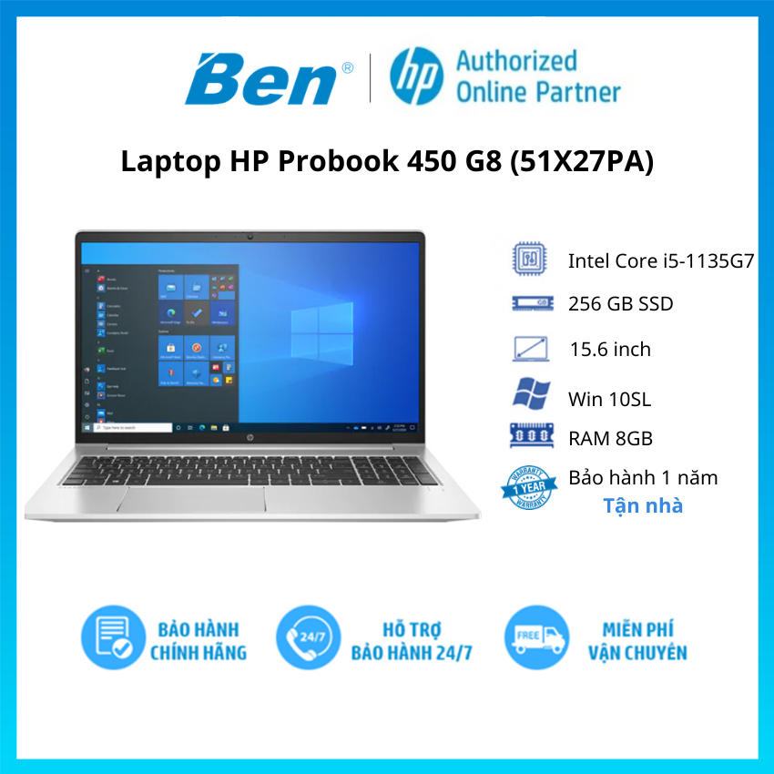 Laptop HP ProBook 450 G8 i5-1135G7 | 8GB |256GB|Iris Xe Graphics|15.6' FHD|Hàng chính hãng