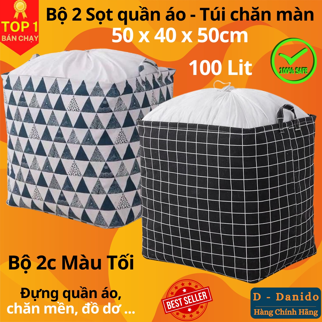 Combo 2 Túi Bạt Đựng Quần Áo, Chăn Mền Chống Thấm Nước, Bộ 2 Giỏ Sọt Đựng Đồ Dơ Họa Tiết Vintage miDoctor