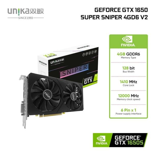 Card Màn Hình VGA UNIKA GeForce GTX 1650 Super SNIPER 4G D6 V2 – Hàng Chính Hãng