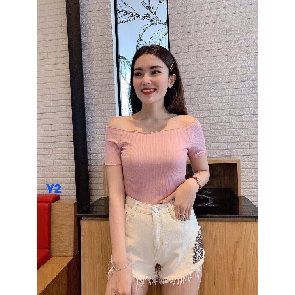 ÁO CROPTOP THUN GÂN ÔM BODY CO GIÃN - ÁO KIỂU CRT NGẮN TAY BẸT HỞ VAI TRƠN BASIC 168