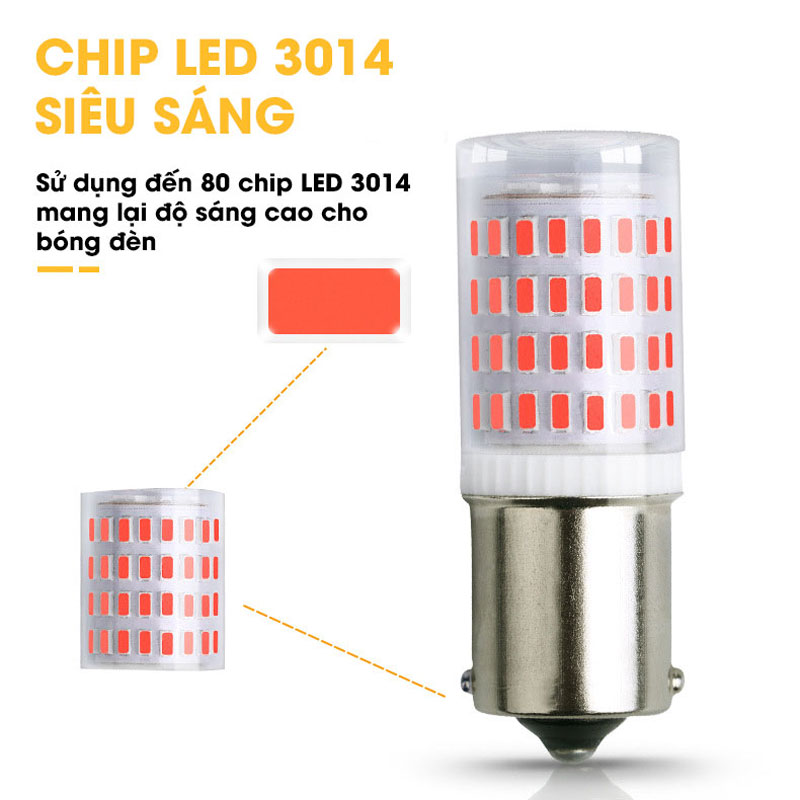 Đèn led xe chân 1157 chip 3014 1153014-80 Màu Đỏ