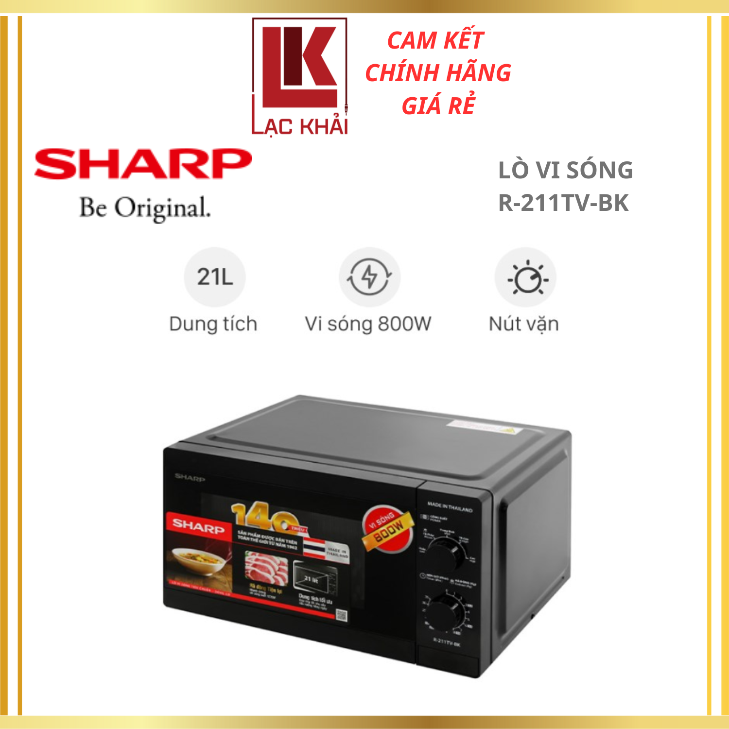 Lò vi sóng cơ không nướng Sharp R-211TV-BK 21 lít - Hàng chính hãng - Bảo hành 12 tháng