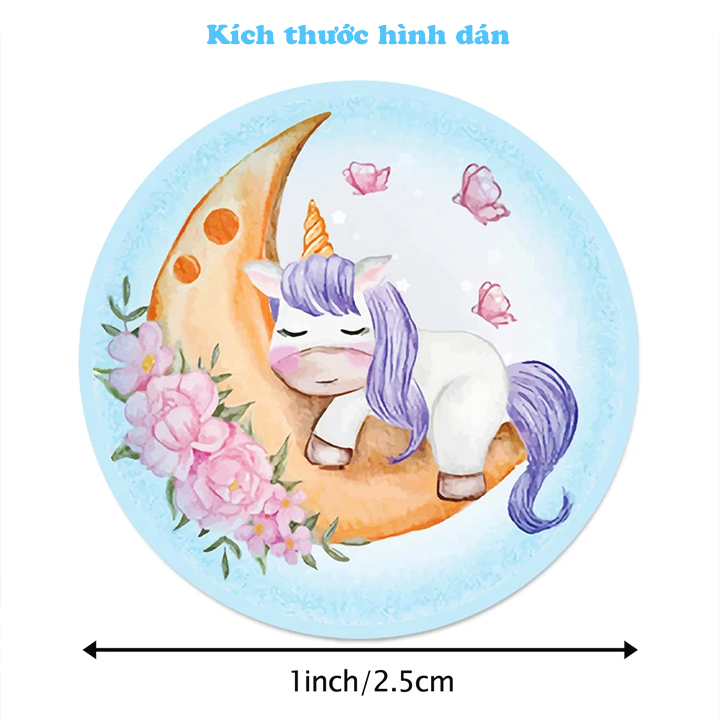Sticker khen thưởng cho bé, cuộn 500 sticker Unicorn với nhiều họa tiết đáng yêu cho bé trang trí tập sách và góc học tập  – SST014
