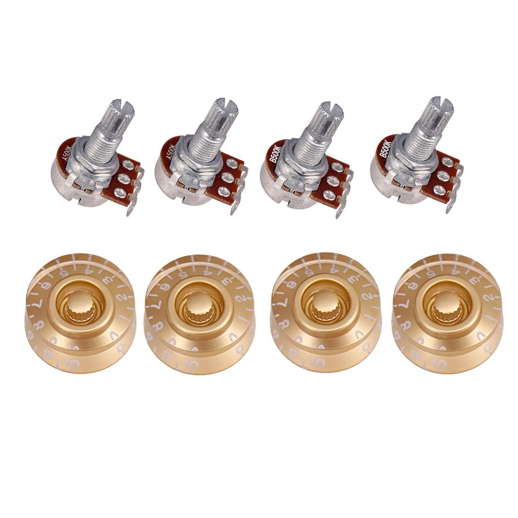 4x 500K POTS Guitar Volume Tone Potentiometer and Knobs Gold Control Switch
