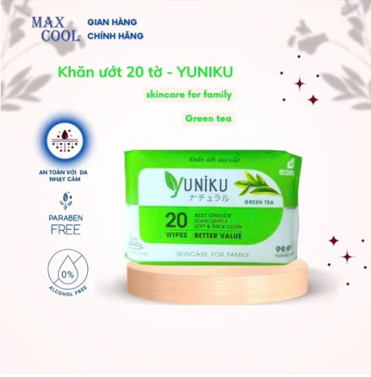 Combo 10 Gói Khăn Ướt Yuniku 20 Tờ Hương Trà Xanh 20 Tờ X 10