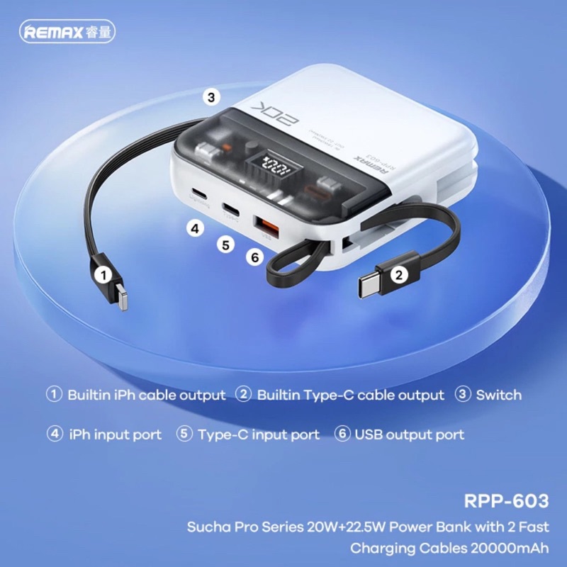 Pin sạc dự phòng Sothing Remax RPP-603 20000mah 2 cổng sạc nhanh, IOS, ANDROID màn hình LED hiển thị- Hàng chính hãng