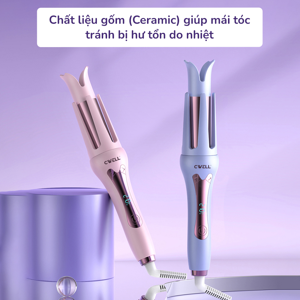 Máy uốn tóc làm xoăn tự động CWELL, chất liệu gốm sứ đường kính 32mm, công nghệ ion bảo vệ tóc C01HC