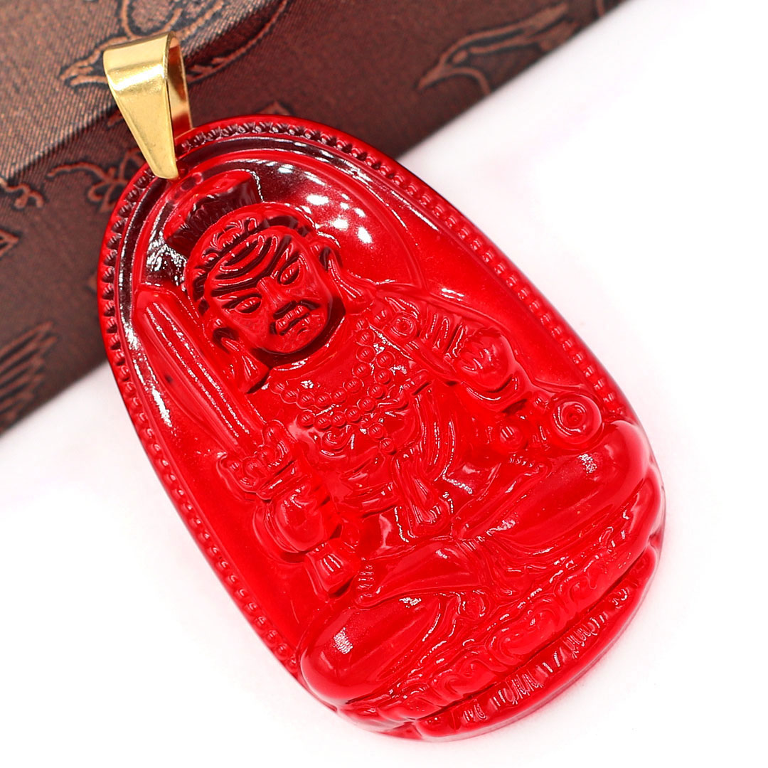 Mặt dây chuyền Phật Bất Động Minh Vương thủy tinh đỏ size nhỏ 3.6cm MFBO1 - phật bản mệnh tuổi Dậu