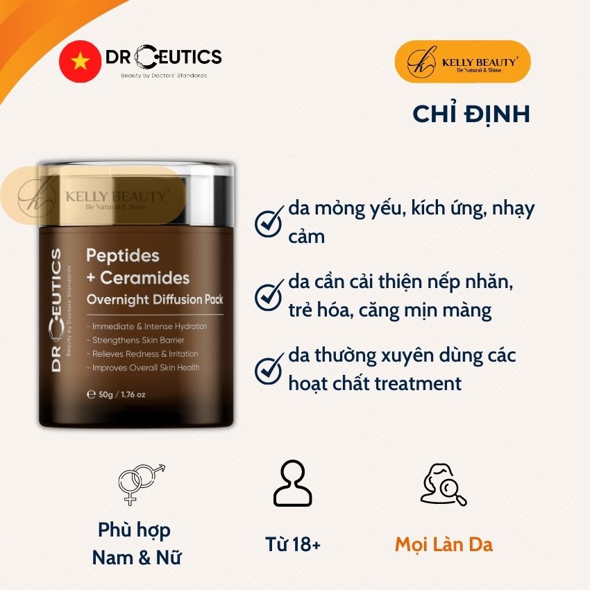 Kem Đêm Phục Hồi Da DrCeutics Deptides + Ceramides Overnight Diffusion Pack - Dưỡng Ẩm, Tăng Đề Kháng Da - Kelly Beauty