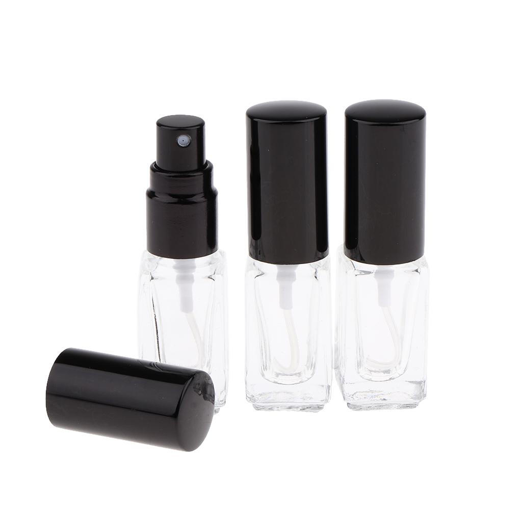 3x 3ml Empty Glass Spray Bottle Pump Fine Mist Perfume Atomiser Black Caps