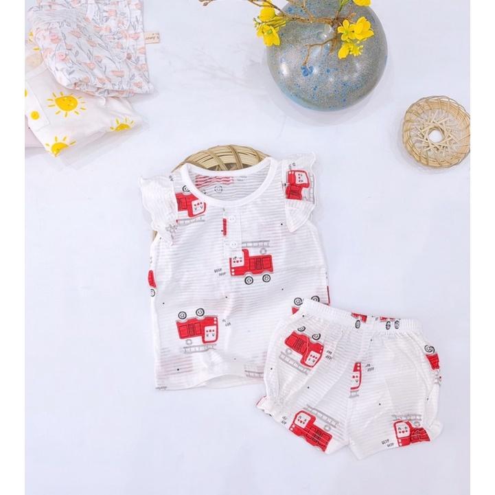 Bộ mặc nhà bé gái chất liệu cotton, tay cánh tiên, quần bom chun xinh xắn