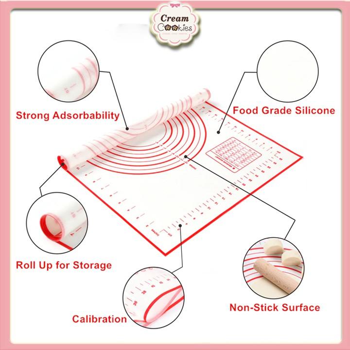 Tấm lót nhào bột/Thảm lót nướng, nhào bột, cán bột bằng silicon sợi thủy tinh chống trượt 60*40cm