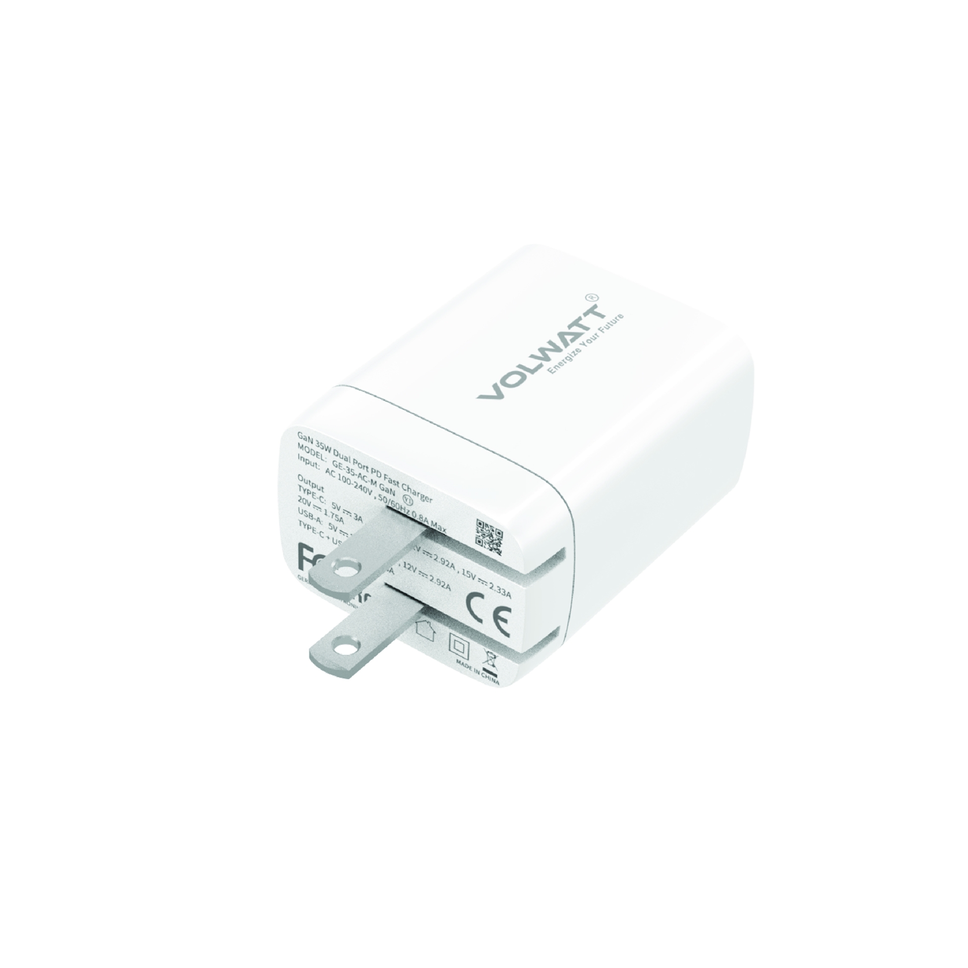 Củ sạc siêu nhanh Volwatt GE-35-C-M GaN 35W PD+QC Dual Ports - Hàng Chính Hãng Full Box
